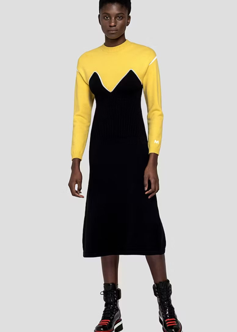 Трикотажное платье, 2541MDA112, черно-желтый