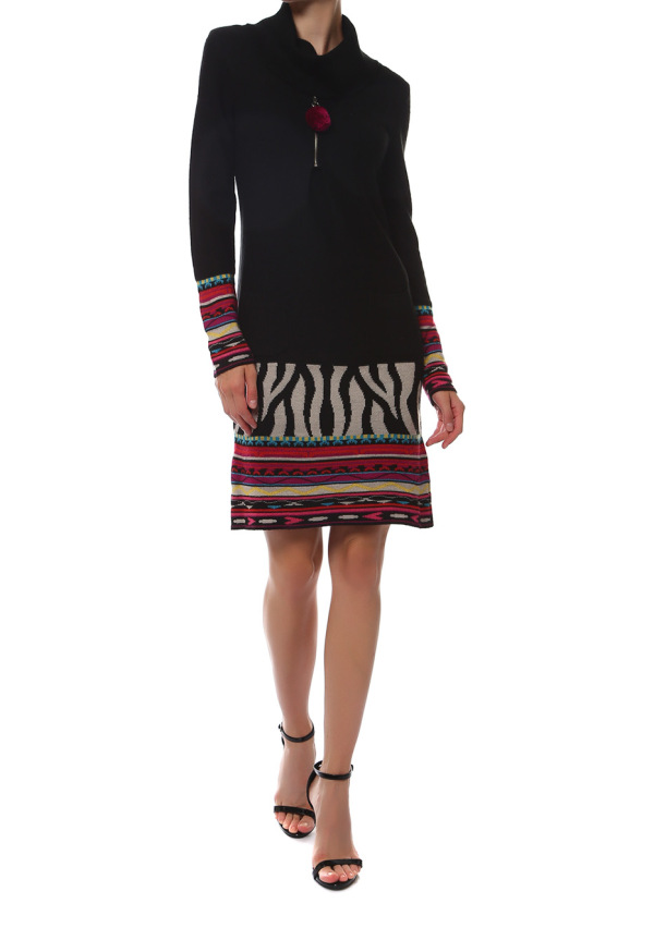 Трикотажное платье, ZUT558, черн с цветн