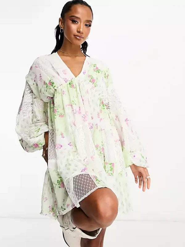 Платье, 126349684, бело-салатовый