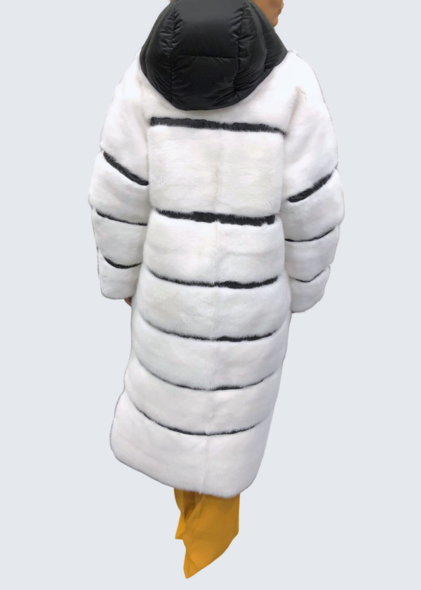 Шуба из норки, 18FG202, белый черный