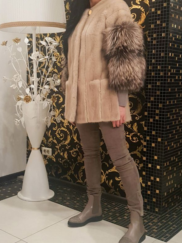 Шуба из норки, Crush 87562, natural beige lino