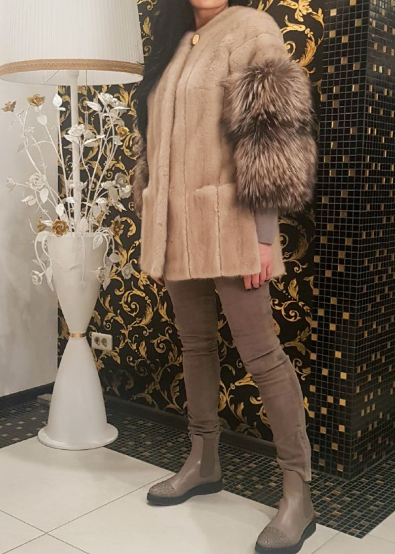Шуба из норки, Crush 87562, natural beige lino