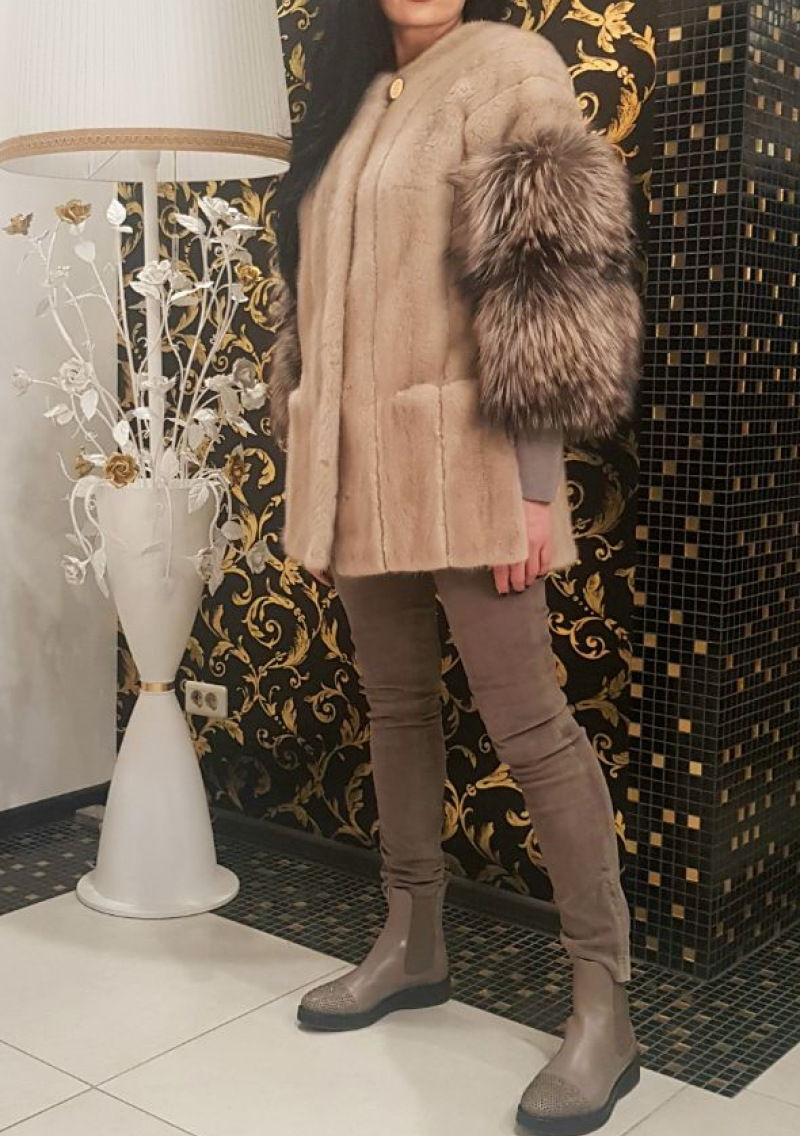 Шуба из норки, Crush 87562, natural beige lino