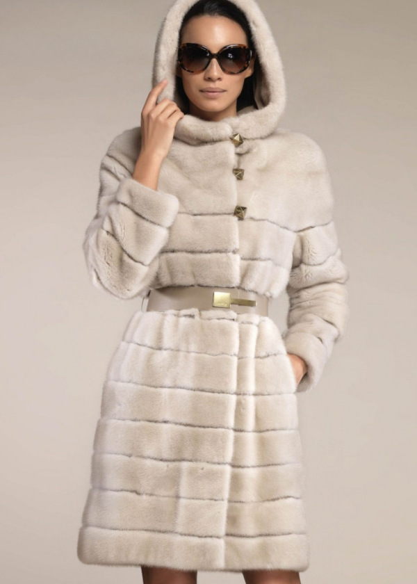 Шуба из норки, Mentha 87213, natural beige