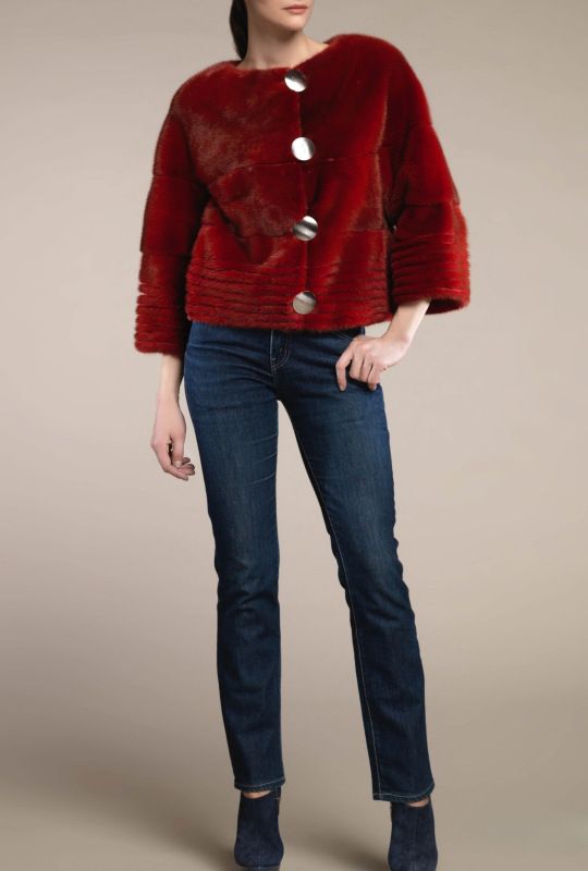 Шуба из норки, Ker 85460, rubis/красный