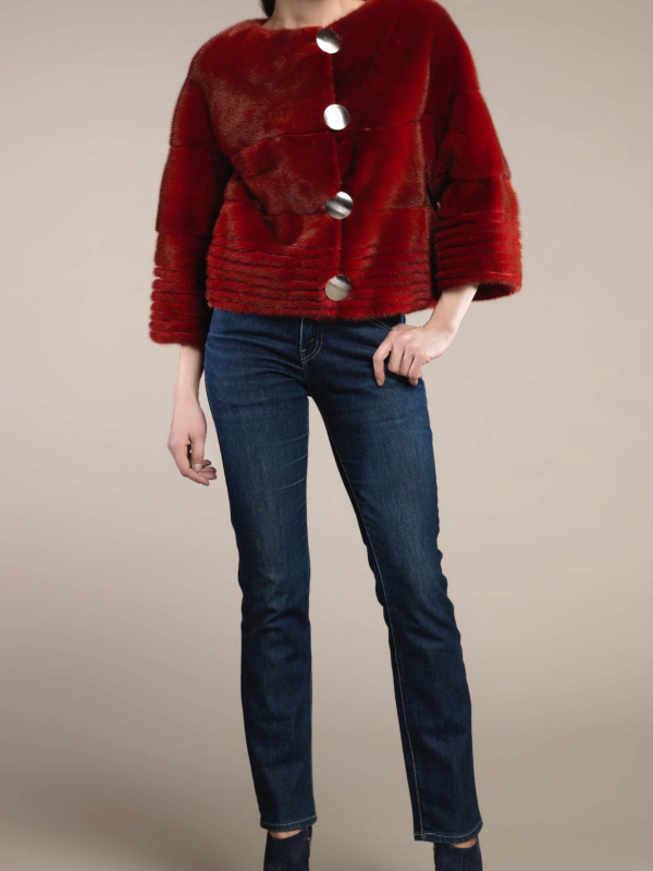 Шуба из норки, Ker 85460, rubis/красный