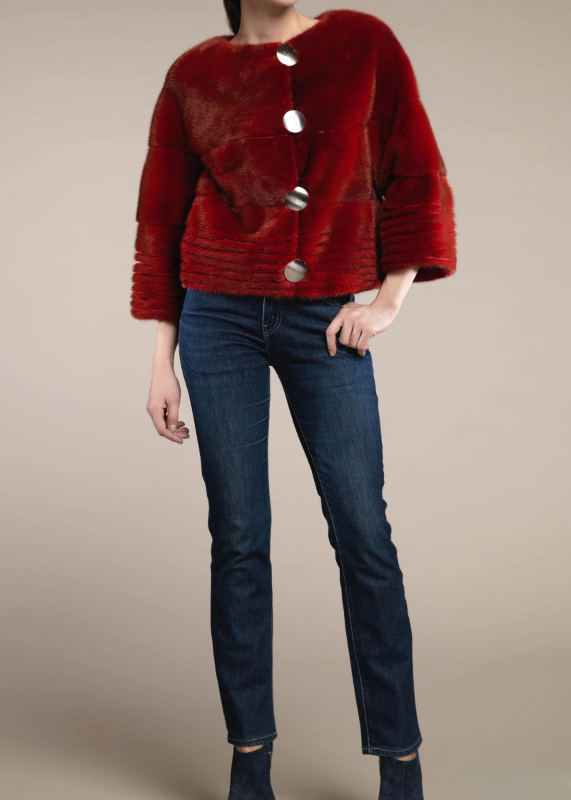 Шуба из норки, Ker 85460, rubis/красный