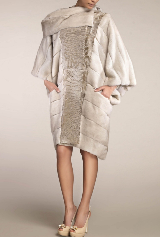 Шуба из свакары, Bairo 90593, natural beige