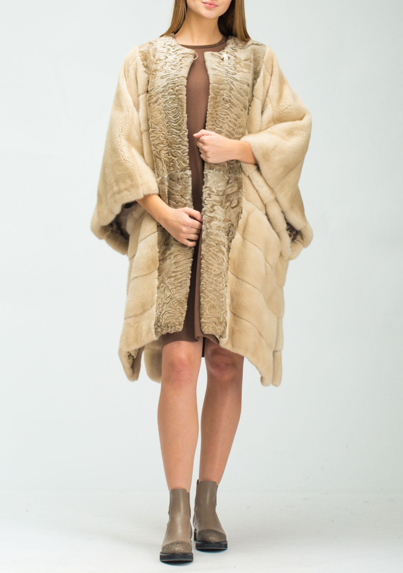 Шуба из свакары, Bairo 90593, natural beige