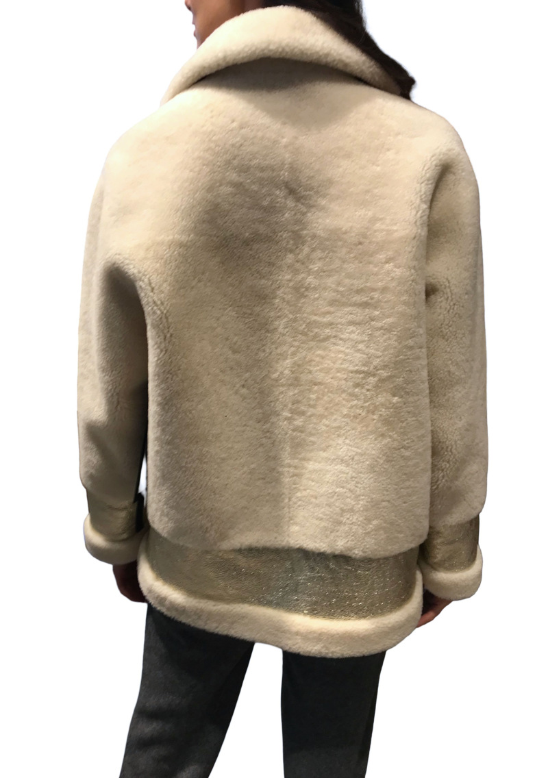Дубленка из овчины 20025/303 ivory metal/серебро